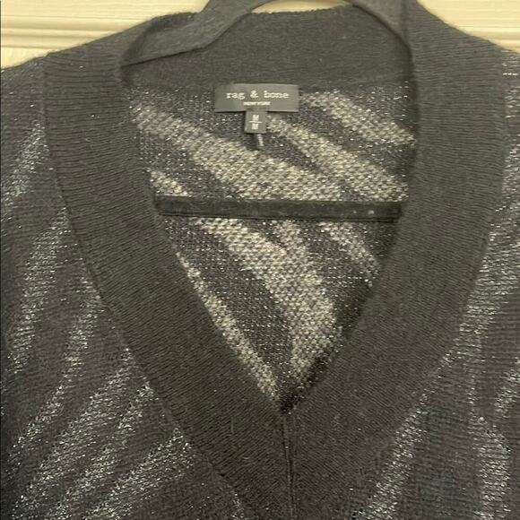 Rag & Bone Black and Silver V-Neck Sweater. Long sleeve. - Picture 2 of 7